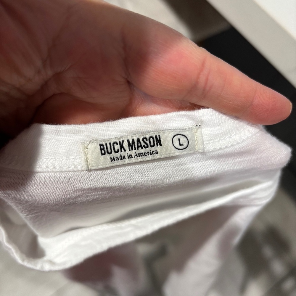 Buck Mason Curved Hem T-Shirt in White - Made in USA - Large - Picture 2 of 5